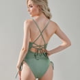 thumbnail image 6 of Ayolanni Tummy Control Swimsuit for Women One-Piece Push-Up Crisscross Back Swimwear Spaghetti Straps Trendy High Cut Solid Open Back Bathing Suit Green M, 6 of 6