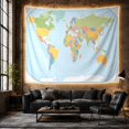thumbnail image 6 of Pastel World Map with Light Blue Ocean Background and Grid Lines, Calming Watercolor for Geography Lovers, Educational Wall Art, Housewarming Gift Tapestry Wall Hanging for Dorm and Office, 6 of 7