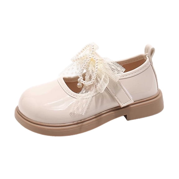 Cute Little Girls Girls' Dress ShoesShoes Kids Ankle Strap Ballet Flats With Elegant Bowknot And Pearls Soft Sole Toddler Big Kid Dress Shoes For School Dance