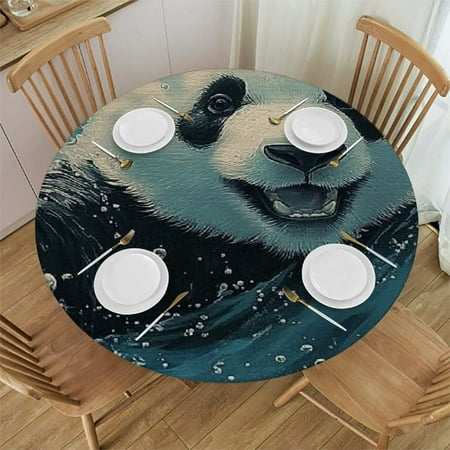 

Patifu Panda Bear Stain-Resistant Washable Polyester Round Tablecloth for Indoor and Outdoor Dining - Ideal for Restaurants Weddings and Parties - Home Kitchen Outdoor Decor 54 -58