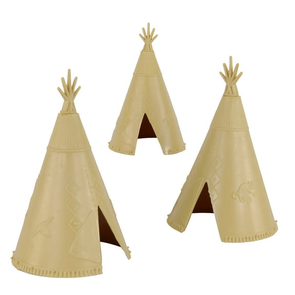 BMC Classic Plains Indian Teepees - Tan 3pc Western Plastic Playset Accessories