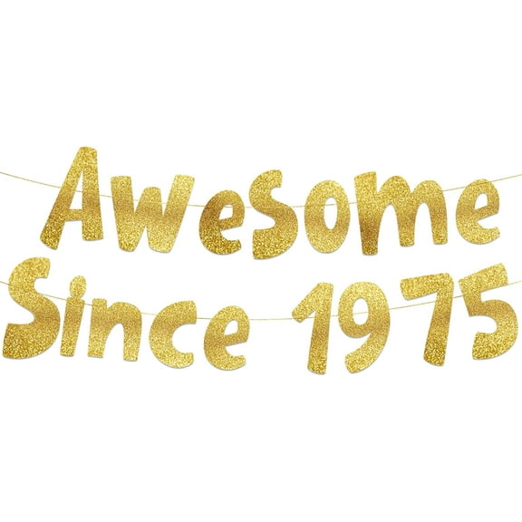 Awesome Since 1975 Gold Glitter Banner - 50th Birthday and Anniversary Party Decorations