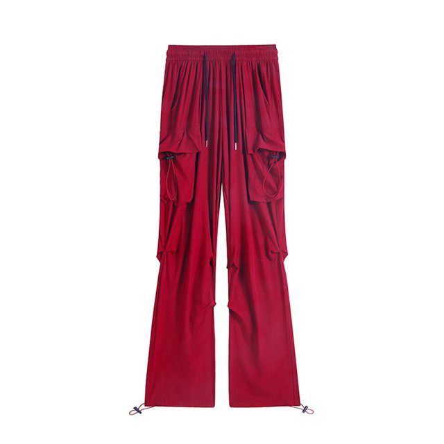 Gibobby Pantalones de mezclilla tipo cargo para mujer Pantalones cargo sueltos de calle con cintura elástica diaria para mujer Pantalones con bolsillos(Rojo,XL)
