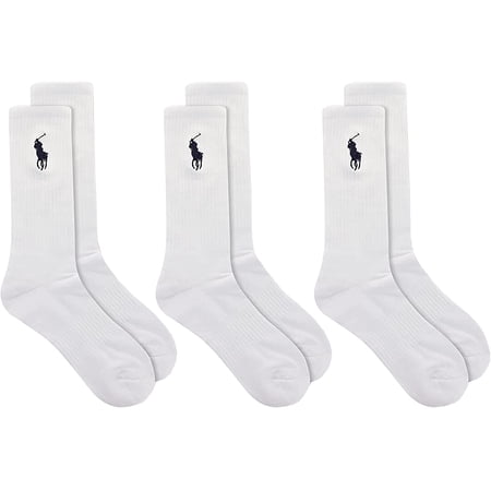 Polo Ralph Lauren Mens 3-Pack Embroided Big Pony Sport Crew Socks WHT