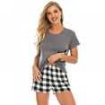 thumbnail image 5 of Womens Pajamas Set Soft Pjs Nightwear Short Sleeve Top with Plaid Shorts Pajama Sets Sleepwear S-2X, 5 of 6