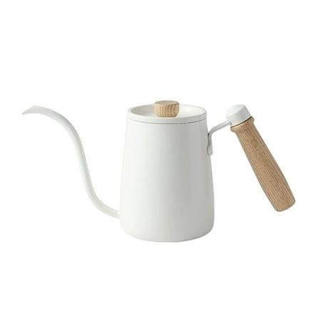

600ml Stainless Steel Coffee Kettle Tea Pot Wooden Handle Good Thermal Insulation Lightweight Scratch Resistant Portable Flow Durable White