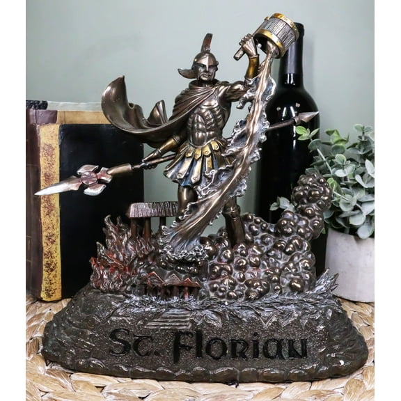Ebros Large Saint Florian Pouring Water Over Burning Building Statue 10.25" Tall
