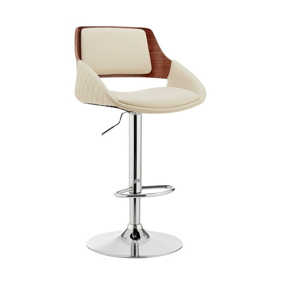Armen Living Colby Adjustable Cream Faux Leather and Chrome Finish Bar Stool