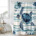 thumbnail image 6 of Teal Blue Turtle Coastal Shower Curtain Set - Extra Long 72" x 96" Washable Bathtub Curtain with 12 Hooks, Vintage Stripe Beach Botanical Waterproof Fabric Stall Shower Curtains for Bathroom Décor, 6 of 6
