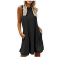 thumbnail image 2 of Wycnly Womens Dresses Breathable Comfy Casual Loose Swing Pocket Tank Mini Dresses Summer Solid Round Neck Sleeveless Formal Short Dress Black l, 2 of 7