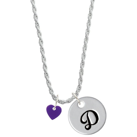 Delight Jewelry Acrylic 5/16" Purple Heart Silvertone Script Initial Disc - D - Charm Necklace, 20" 3"