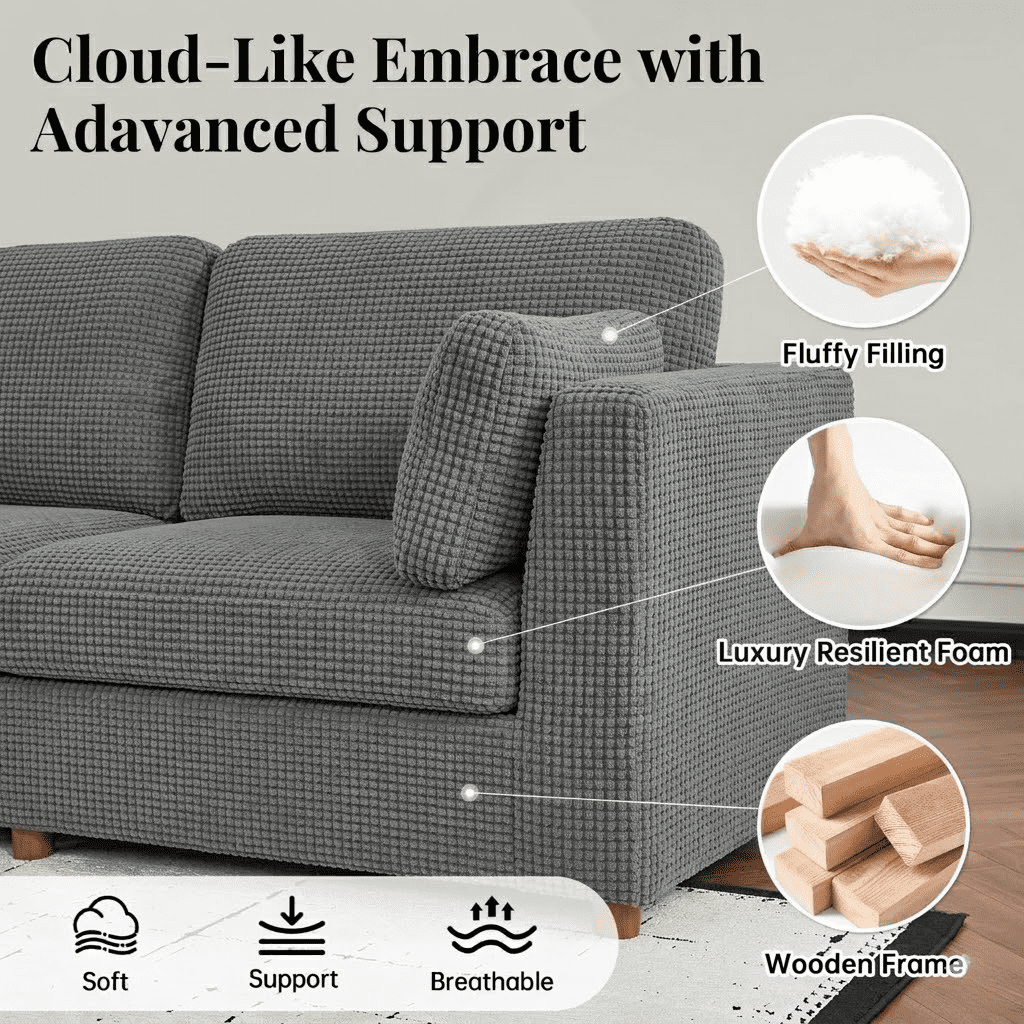 Cloud Couch Modular Sectional Sofa 6 Seat 120" U Shaped Convertible Couch Polyester Thick Cushion with 2 Storage Ottomans and Toss Pillows Washable Removable Cover for Living Room,Dark Grey