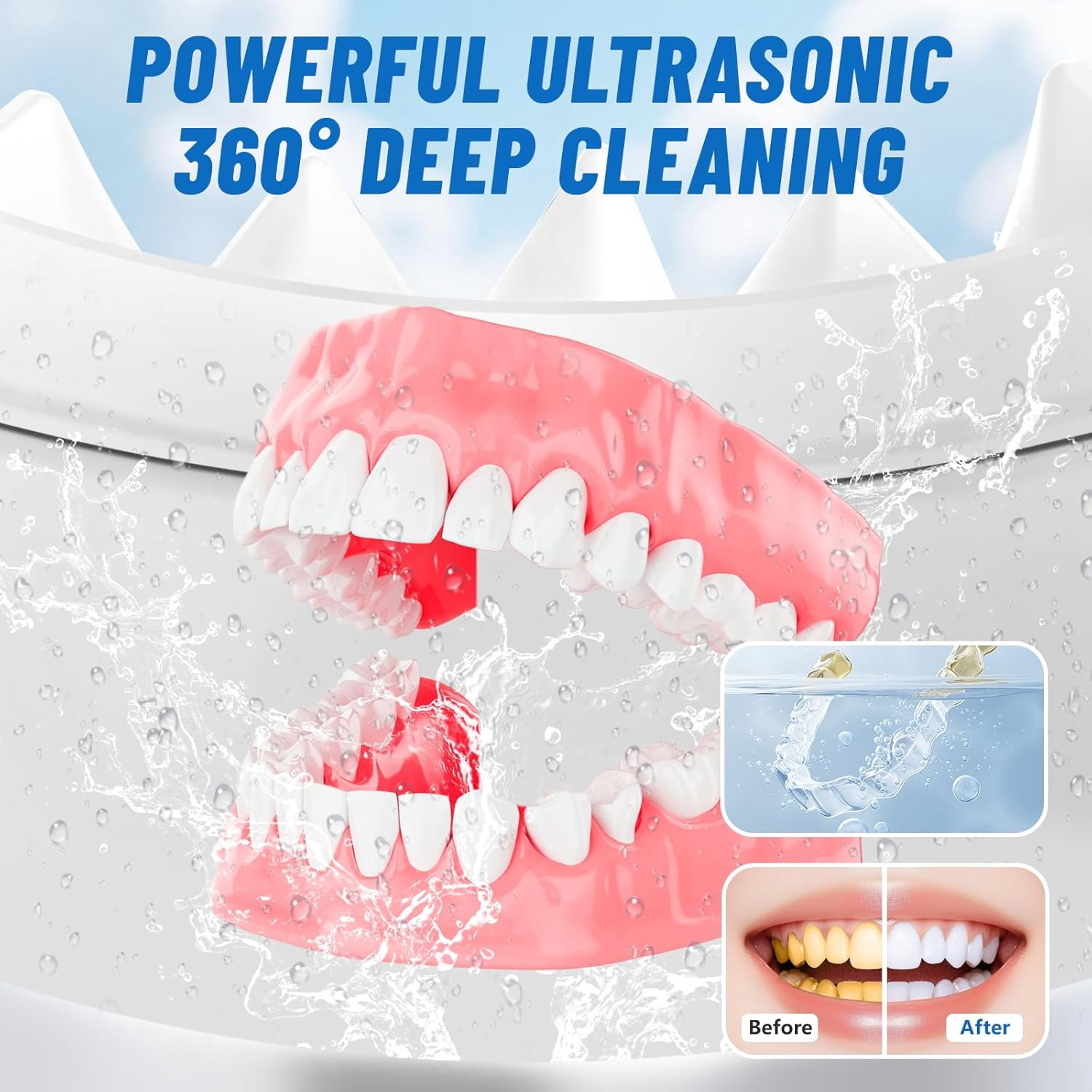 HOUGEET Ultrasonic Cleaner, 42KHz, Low Noise, 3 Modes, for Jewelry, Dentures, Makeup Brushes, Glasses