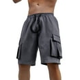 thumbnail image 4 of Bcfgryg Men Drawstring Casual Sports Shorts Solid Surfing Beach Pants Men's Cargo Shorts With Pockets Grey XL, 4 of 5