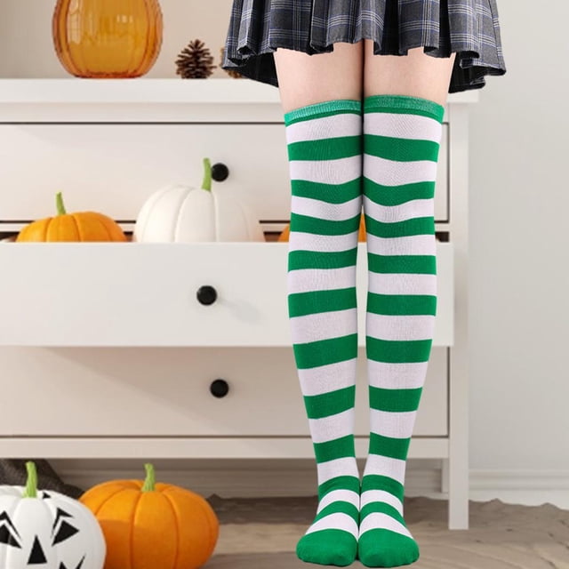 Calcetines Macarena Calcetines de patrón de rayas hasta el muslo para niñas Verde