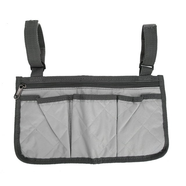 Bolsa para silla de ruedas con bolsillos, gran capacidad, para colgar, organizador de almacenamiento, reposabrazos, práctica bolsa gris