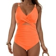 thumbnail image 2 of GEWSEY Womens One Piece Sexy Mesh Swimsuit Modest Tummy Control Bathing Suit Twist Front Swim Dress Swimwear 2025 (Orange, XXL), 2 of 9