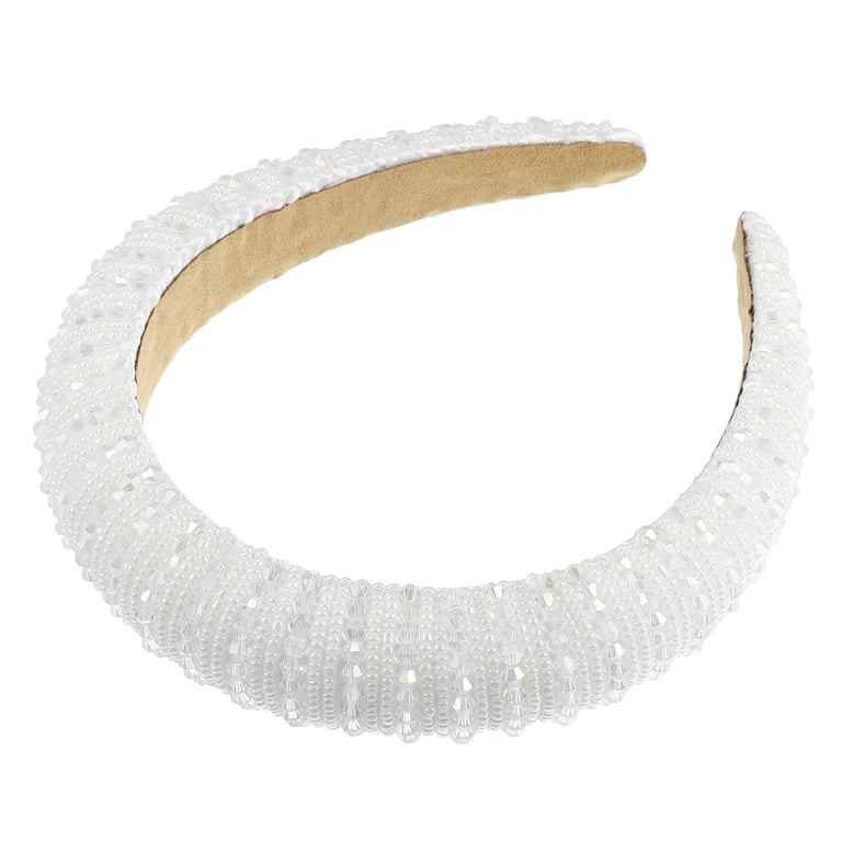 NWOT Rhinestone Crystal Headband for Women, White Clear Stone with Gold Hardware Amazon.com : Atoden White Wide Top Knot Headband with Pearl  main image 4