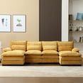 thumbnail image 2 of Aukfa 110" Sectional Sofa Overstuffed U shape Couch for Living Room, 4 Lumbar Pillow, Boucle, Mustard, 2 of 11