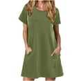 thumbnail image 2 of Pejock Women's Summer Casual Tshirt Dresses O Neck Short Sleeve Loose Dress Sundress with Pockets Army Green A S (US Size: 4), 2 of 6