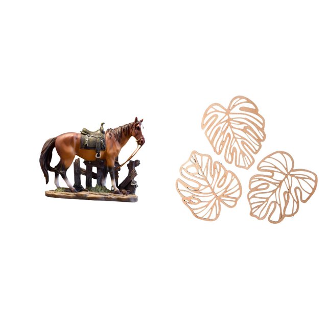Figura de caballo,Figura coleccionable de caballo en miniatura,Placa de pared con hojas de palma,Decoración de pared de madera con hojas de palma,Adorno de madera para pared con decoración