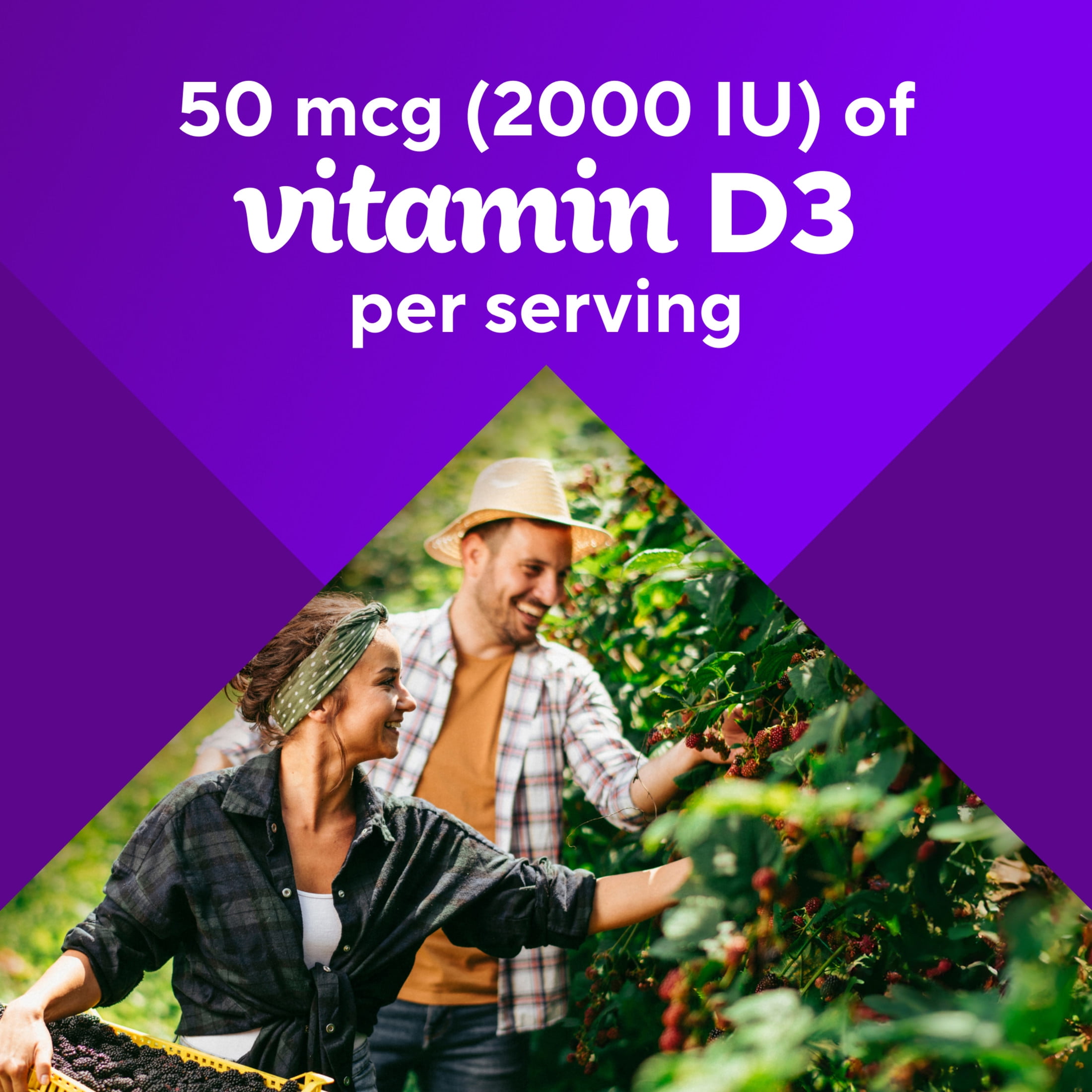 vitafusion Vitamin D3 Gummy Vitamins, 50 mcg, Peach, Blackberry and Strawberry Flavored, 150 Count