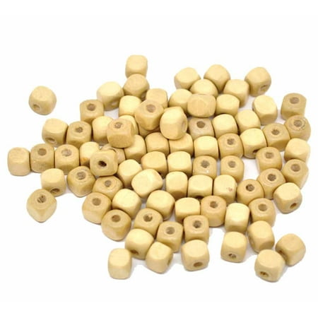 Cube Beads Jet - 250 Square Cube Wood Spacer, Loose Beads, 8mm Natural Color Coated