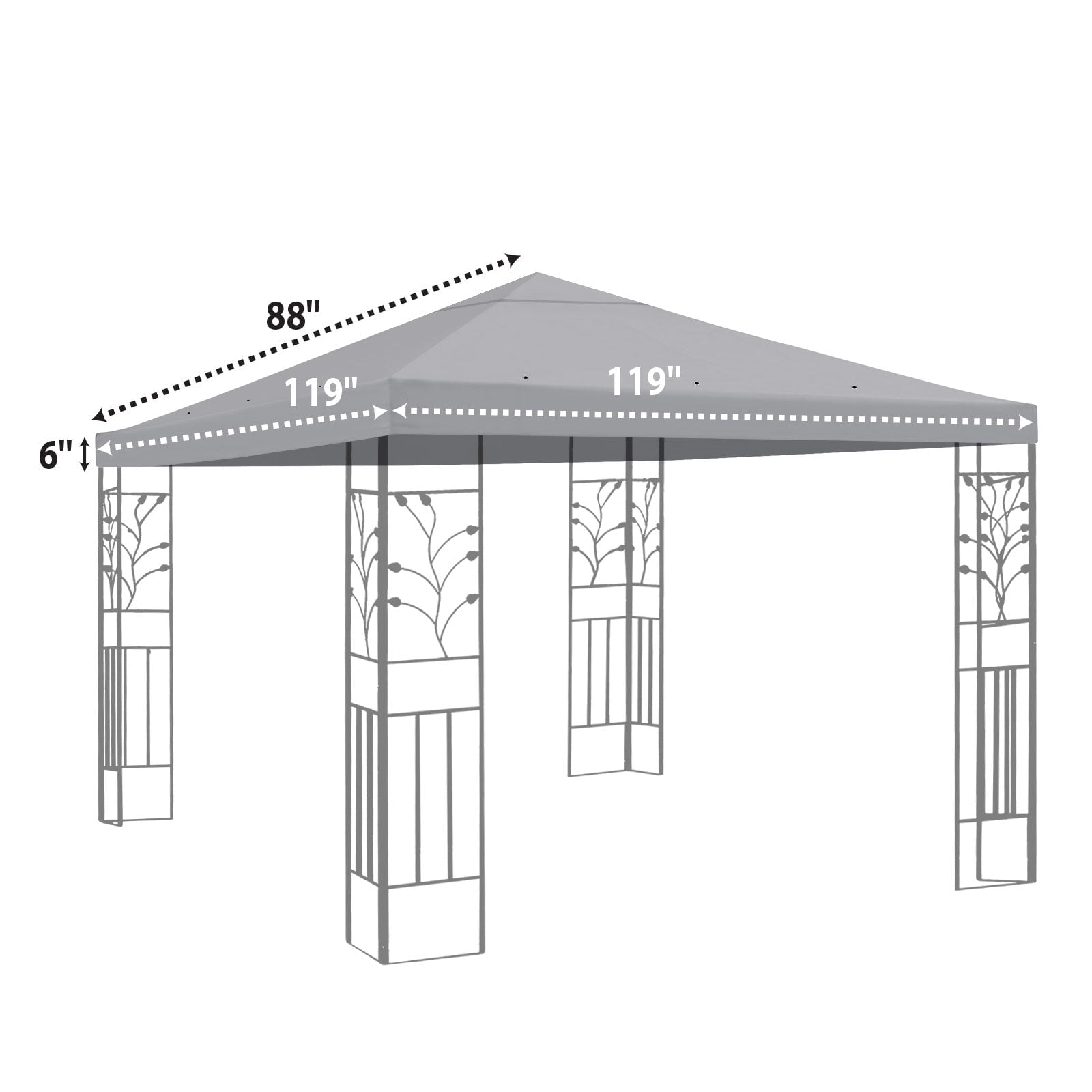 SUNRISEUMBRELLA 119“”x119” Gazebo Replacement Canopy Top Single Tier Canopy Top Cover(GREY)