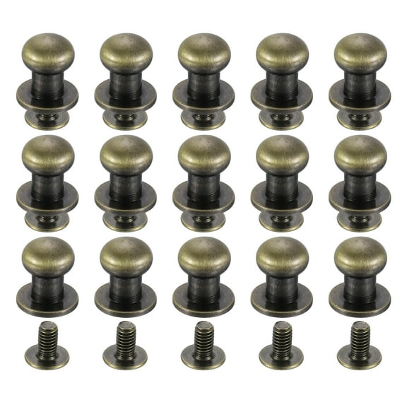 15Sets Brass Ball Head Stud Rivets, 8mm Screw Back Button Nipple Rivet Bronze