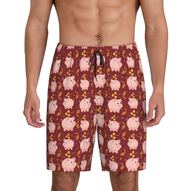 Fotbe Cute Pig with Coins Pantalones Cortos de Pijama para Hombre, Ropa de Dormir, Pantalones de Pijama Cortos para Hombre-4X-Large