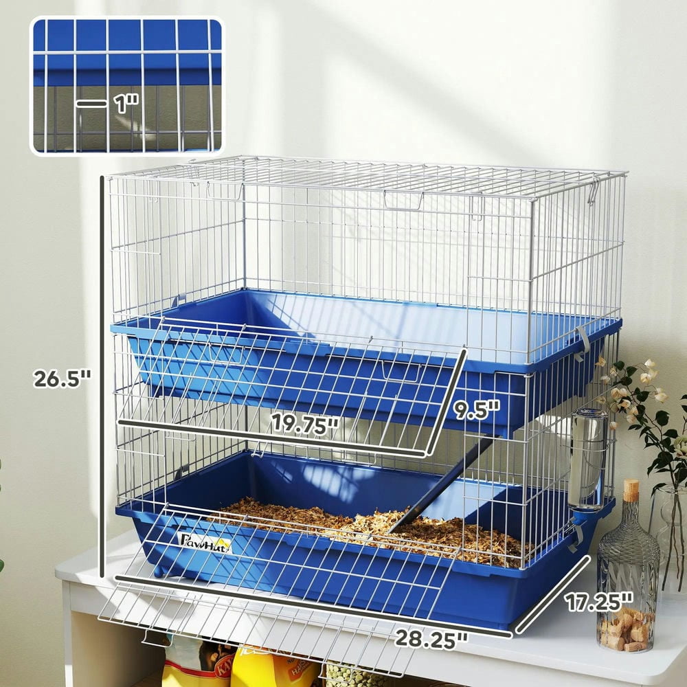 Resenkos 2-Tier Guinea Pig Cage, Ferret Cage, Chinchilla Cage, Small Animal Cage Indoor with Dish and Bottle, 2 Doors, Deep Bottoms, Ramp,Blue
