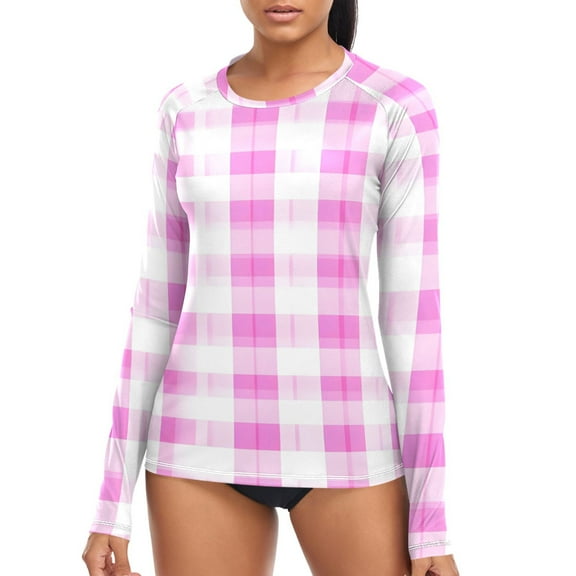 joogoo Womens UPF 50 Sun Shirts Checkered Grid-d8 Long Sleeve UV Protection Rash Guard Tops S