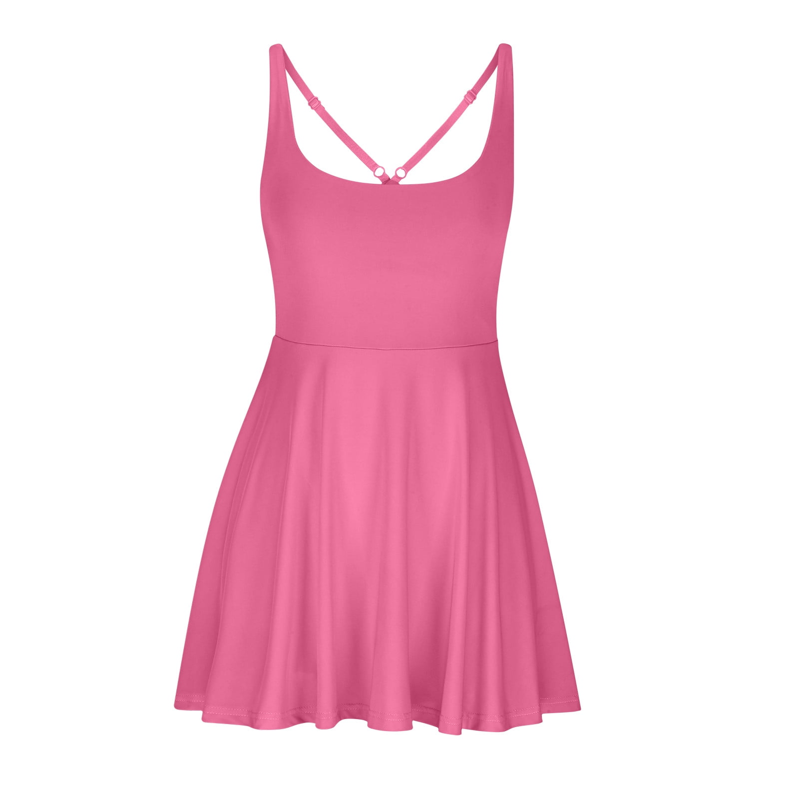 CFLVAEK Womens Tennis Dresses Summer Casual Criss Cross Back Workout Dress Adjustable Straps Tank Dress Athletic A Line Dress Sporty Scoop Neck Mini Dresses Built in Shorts and Bra