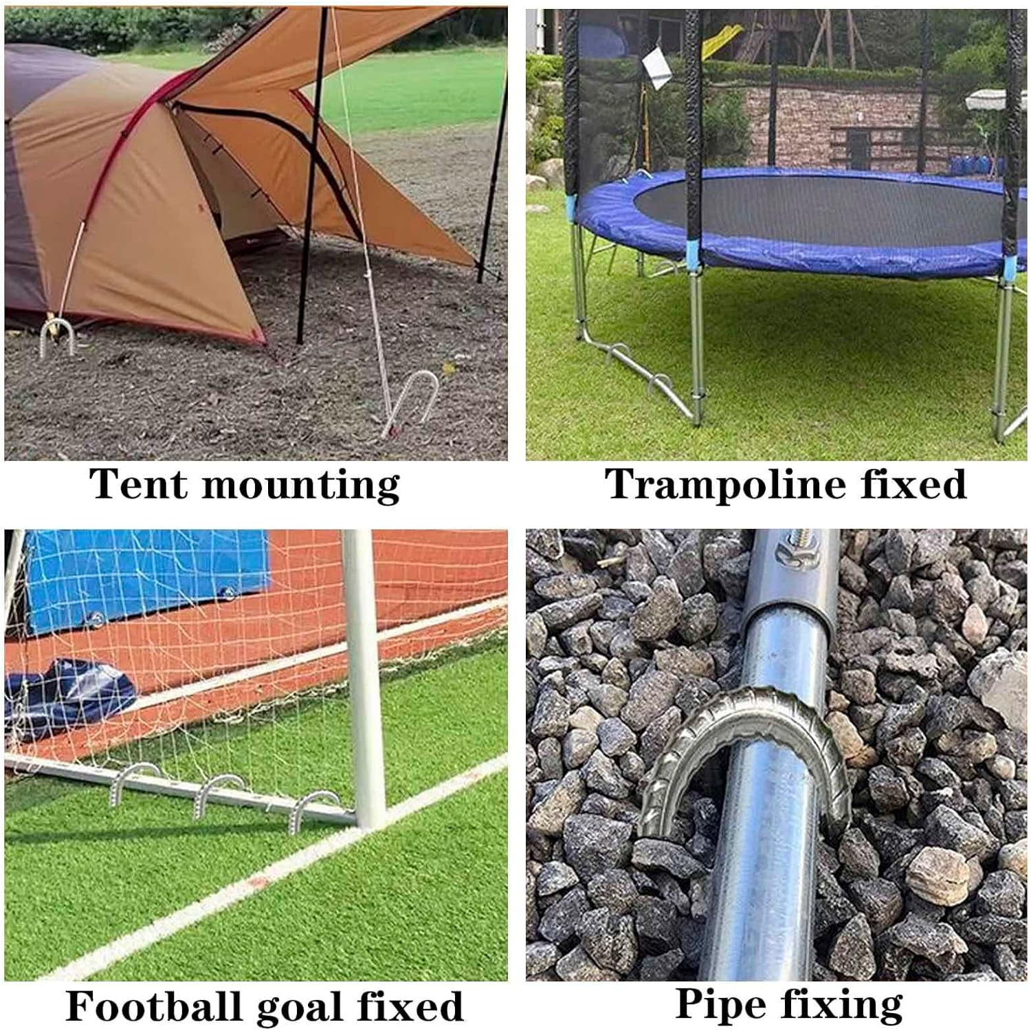 HRTGFD-12inch 6 Pack Ground Stakes Sets, Steel Rebar Stakes Tents Nails Heavy Duty Garden Stake Ground Anchor Pegs U Shaped Fences Stake for Trampolines Camping Canopies Sheds Swing
