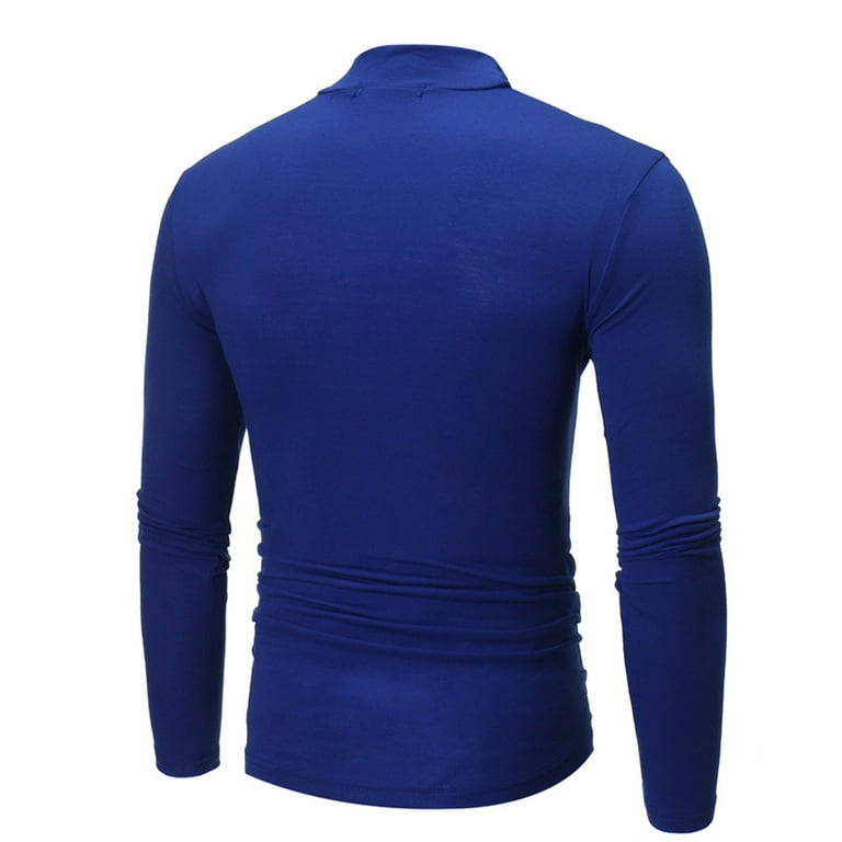 Leadmall Turtleneck Shirts for Men Solid Pattern Winter High-Neck Solid Color Slim Long Sleeve Men's Undershirts Polyester Fitted Men High Neck Tshirt