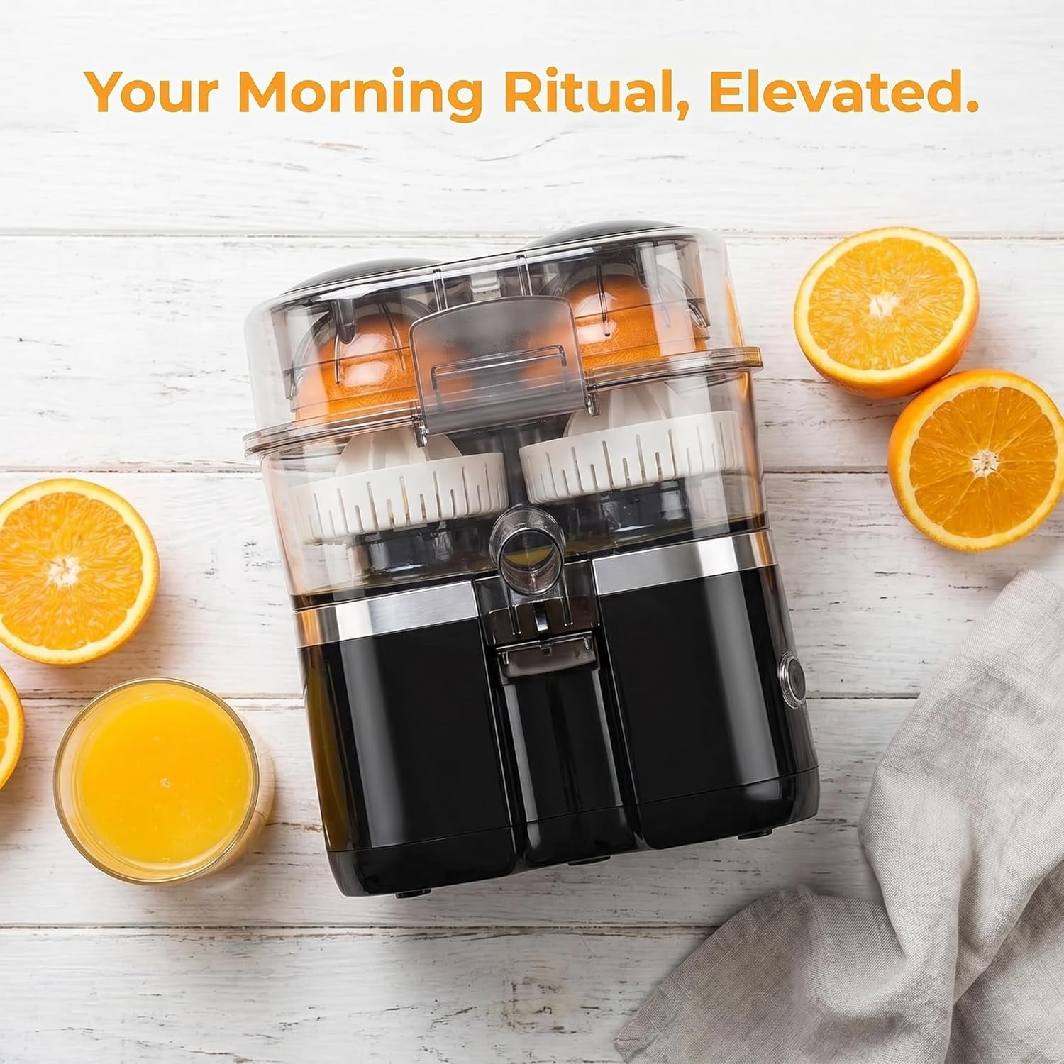 Dual-Head Automatic Citrus Juicer, Dual-Head Electric Citrus Juicer, Portable Lemon Squeezer Machine with Built-In Cutter and Cleaning Brush, One-Touch Squeezer for Orange & Lemon (#A)