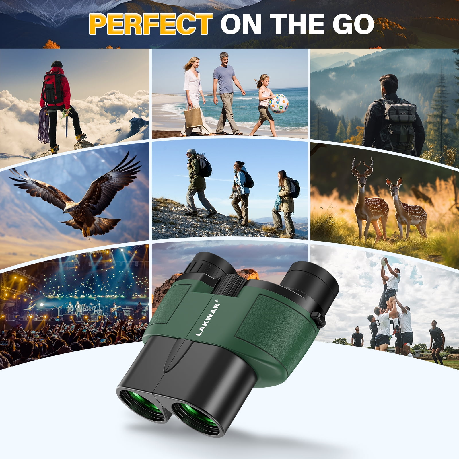 LAKWAR 10x25 Compact Binoculars for Adults and Kids，Small Portable Binoculars Lightweight for Bird Watching Hunting-Green