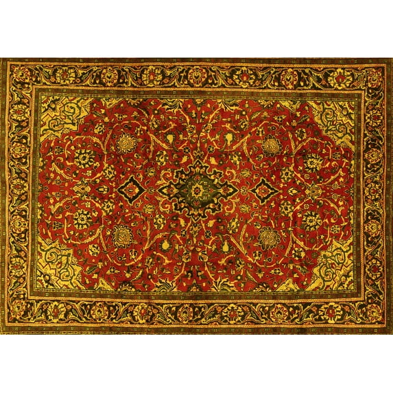 Ahgly Company Machine Washable Indoor Rectangle Persian Yellow Traditional Area Rugs, 8' x 12'