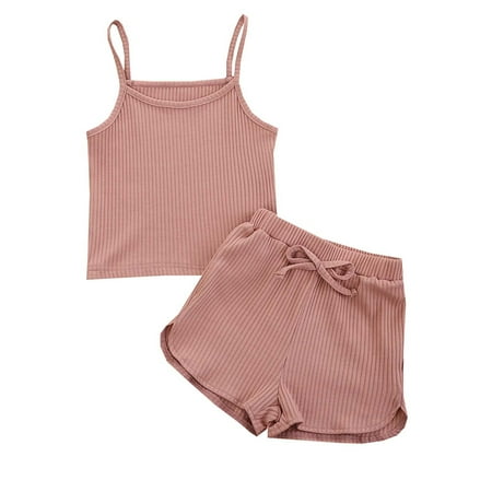 

QIPOPIQ Toddler Girls Outfit Sets Clearance Summer Girl Sports Solid Color Suit Girls Sleeveless Sling Vest Shorts Suit