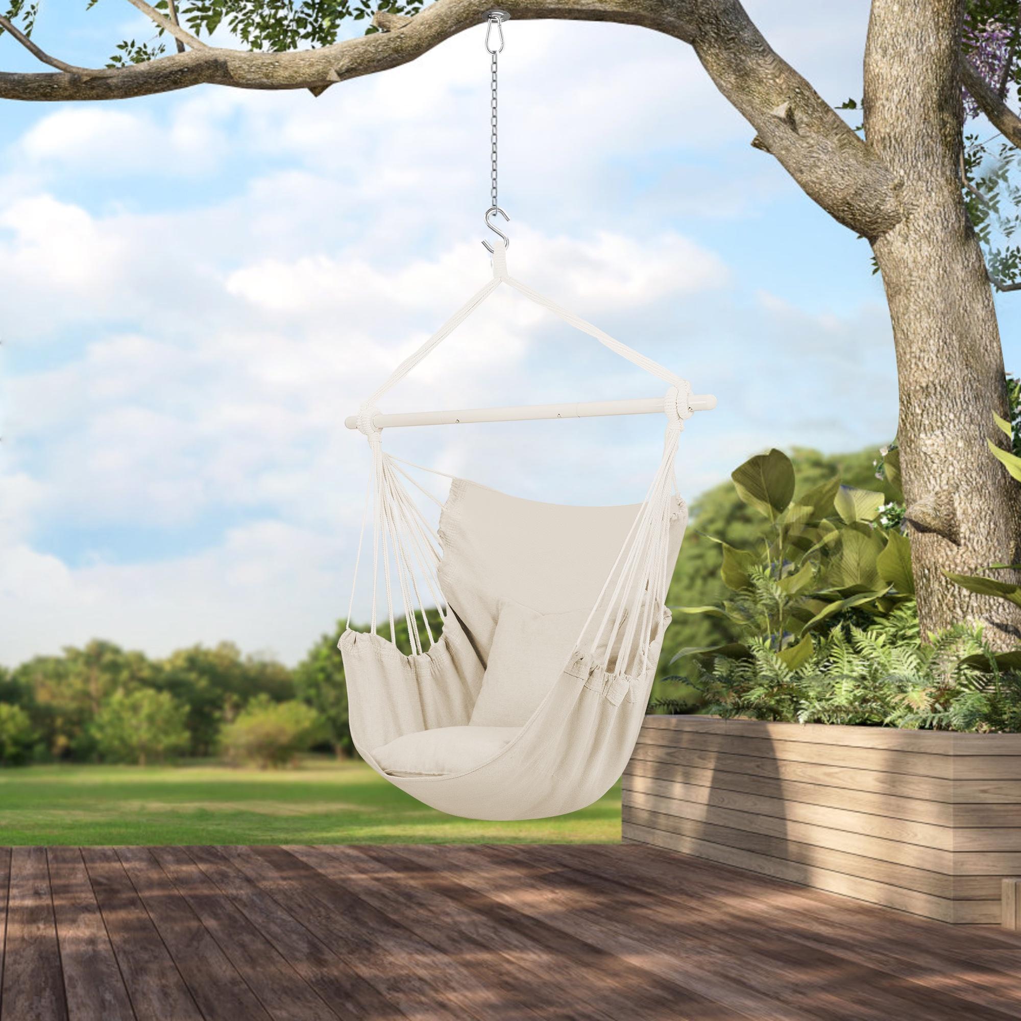 Large Hammock Chair Swing, Relax Hanging Rope Swing Chair with Detachable Metal Support Bar & Two Seat Cushions, Cotton Hammock Chair Swing Seat for Yard Bedroom Patio Porch Indoor Outdoor - image 3 of 9