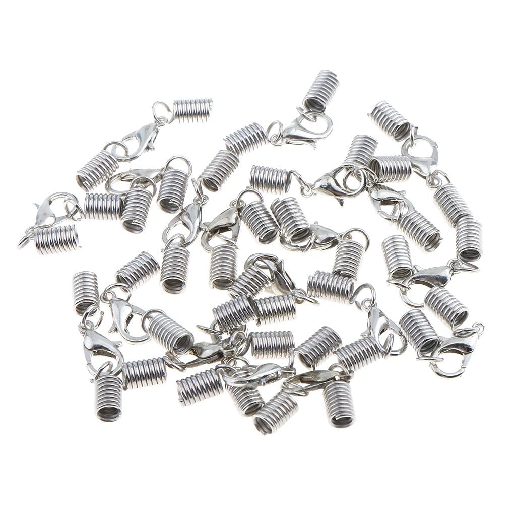 Milageto 4X 20 Pcs Lobster Claw Clasps Leather Spring Clasp Crimp Clip Ends Set - Silver