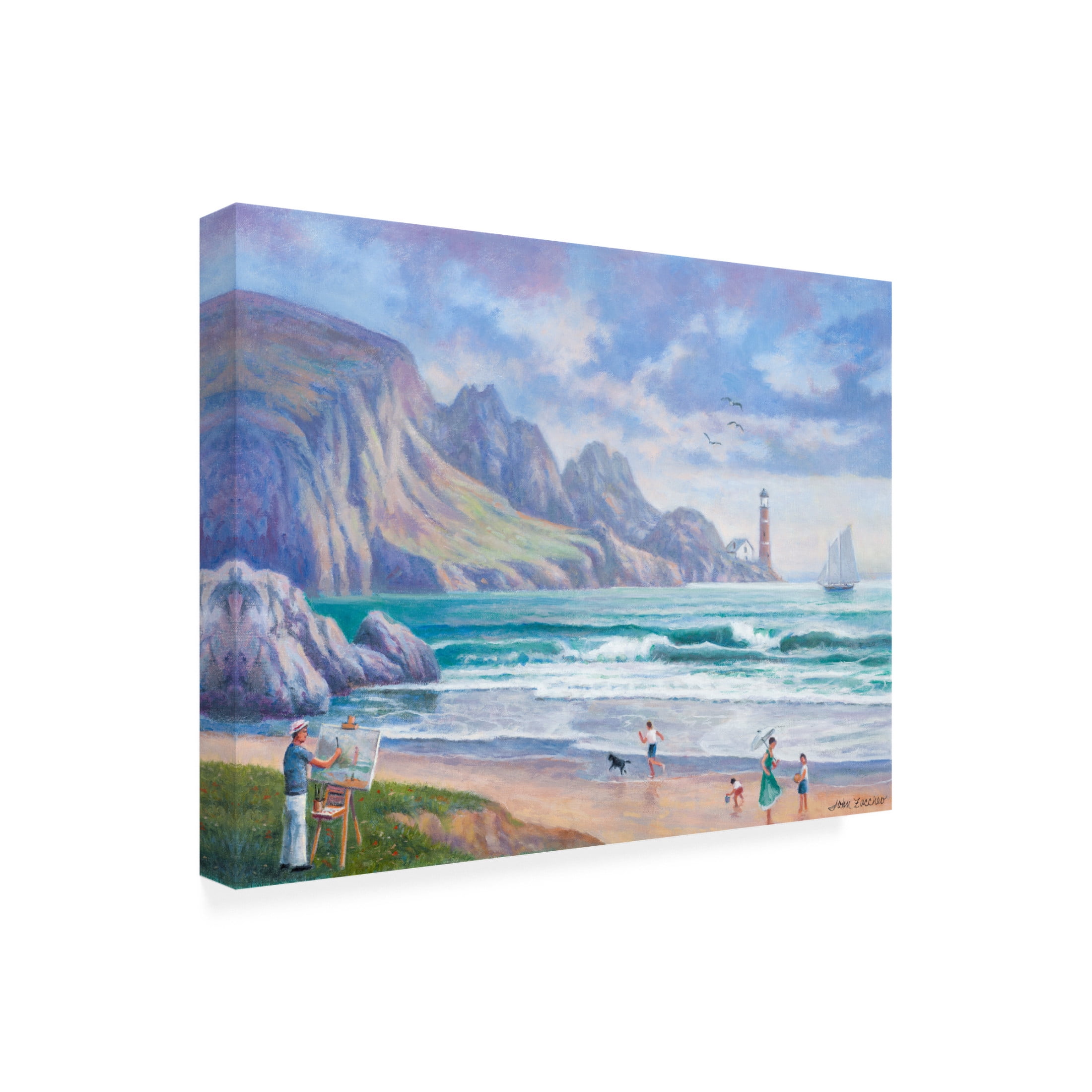 Canvas Wall Art - John Zaccheo 'Painting By the Seaside' Wall Art for Living Room, Bedroom, or Office Décor by Trademark Fine Art - 24 x 18 Inches