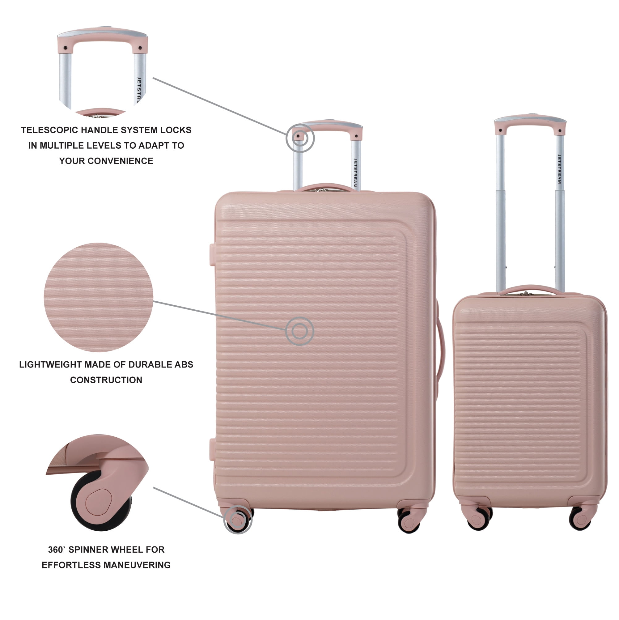 JETSTREAM 5pc Hardside Rolling Spinner Upright Set, 20" 28" Luggage Duo, 3pc Packing Cubes, Blush