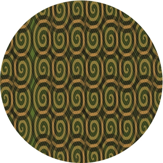 Ahgly Company Tapis d'Intérieur Ronds de Style Transitionnel Lavables à la Machine, Jaune Foncé Vert, 7 Pieds Rond