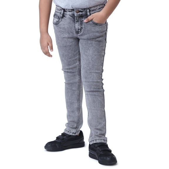 Knit N Knot Faded Grey, Stretchable, Slim Fit Jeans with Adjustable Waist for Boys, 11-12 Years