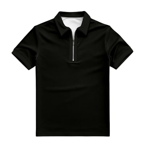 Yifymode Men's Zipper Collar Short Sleeve Polo Shirt, Classic Fit Soft Fabric for Casual and Sports Wear Black L