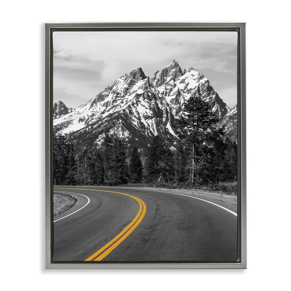 Stupell Industries Rustic Lodge Mountain Highway Road Gray Floating Frame Canvas Art, 17 x 21, by Daniel Sproul