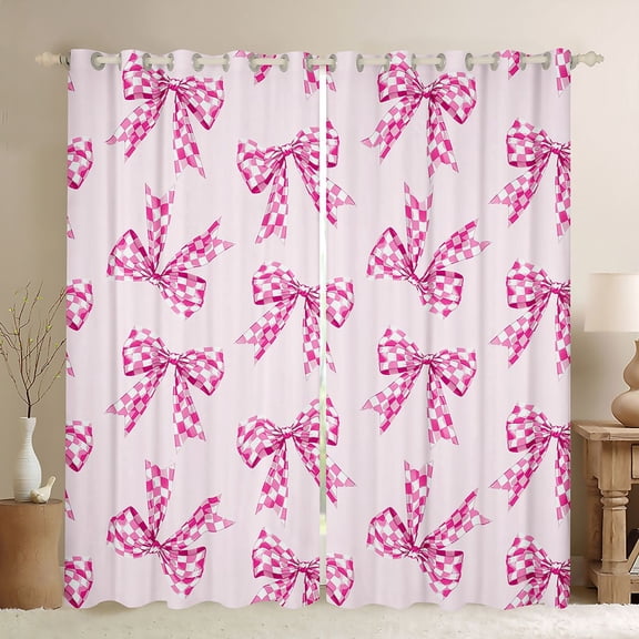 Erosebridal Pink Ribbon Bow Curtains Pack of 2 (42x84 Each) For Girls,Kawaii Bowknot Theme Curtains Blackout For Kids