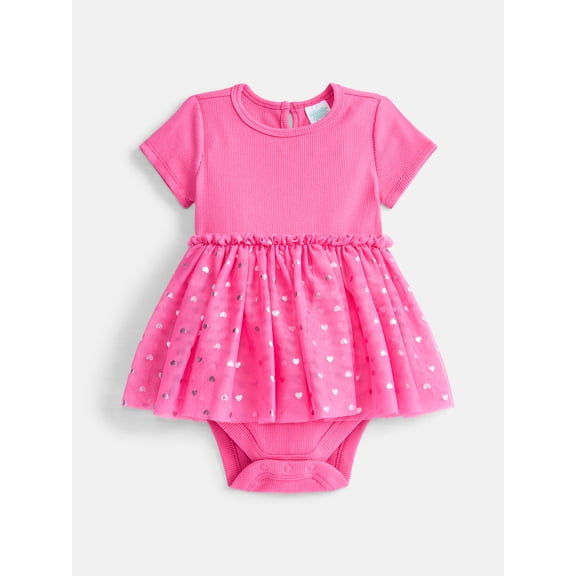 Wonder Nation Baby Girls Tutu Dress with Short Sleeves, Sizes 0/3M-24M