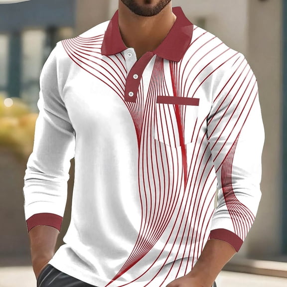 Fznquz Long Sleeve Golf Polos for Men Cotton Red Collared Polos Regular Fit Golf Pullover Casual Mens Winter Clothes